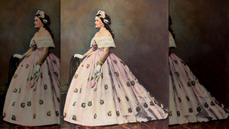 Mary Todd Lincoln, wife of Abraham Lincoln, in one of her expensive ballgowns