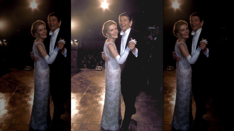 Newly elected President Ronald Reagan dances with wife Nancy at inaugural ball
