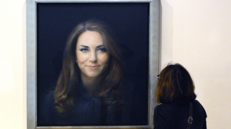 A portrait of Princess Catherine against a black background