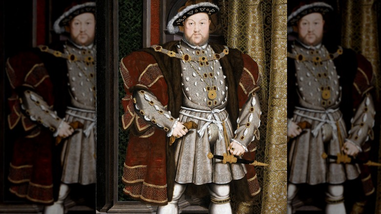 A portrait of King Henry VIII wearing an elaborate outfit