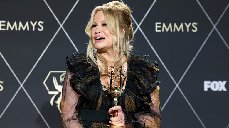 Jennifer Coolidge holding her Emmy award in 2024.