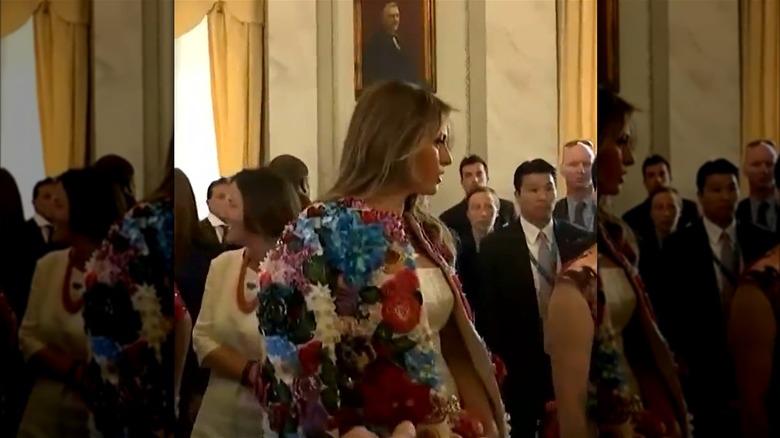 Melania Trump steps out in Sicily for the G7 Summit wearing a Dolce & Gabbana floral jacket (2017)