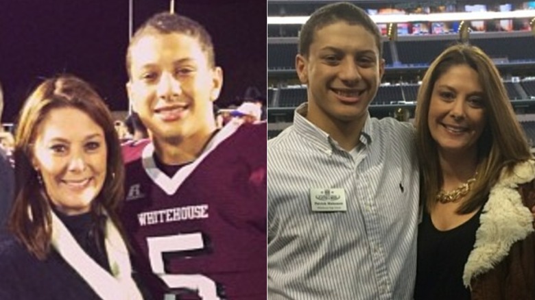 Side-by-side photos of Randi Mahomes with Patrick Mahomes