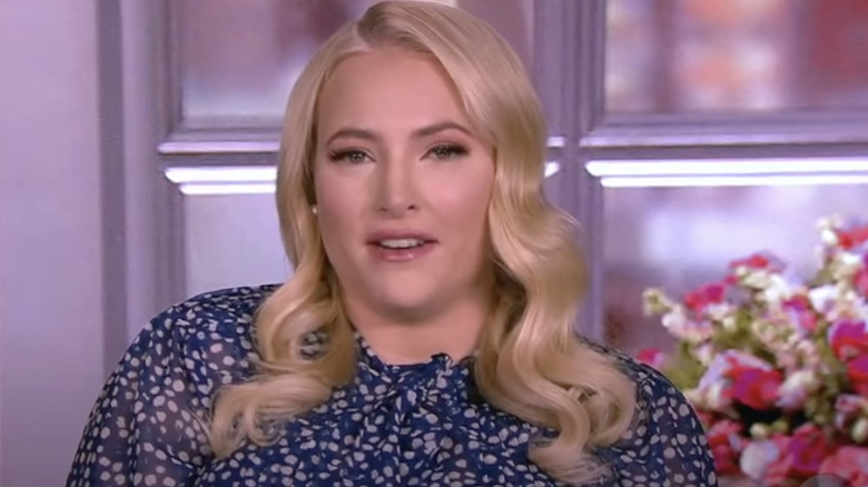 Meghan McCain in blue, A-line dress