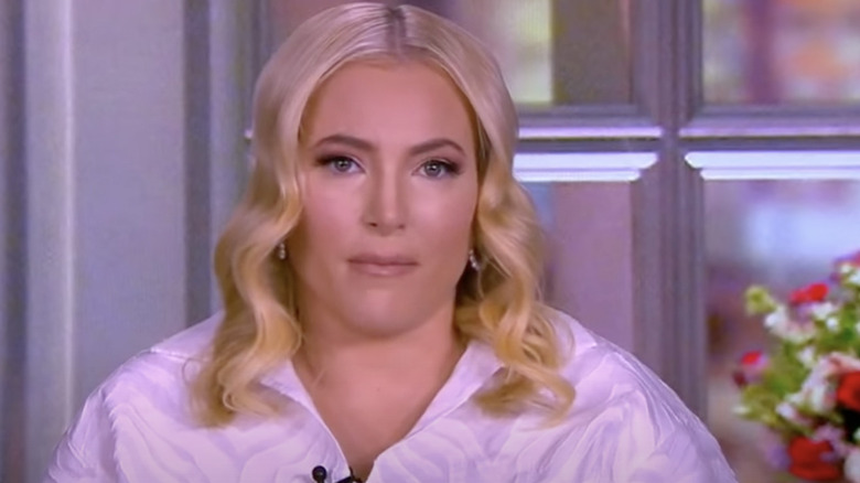 Meghan McCain in pink jacquard top 