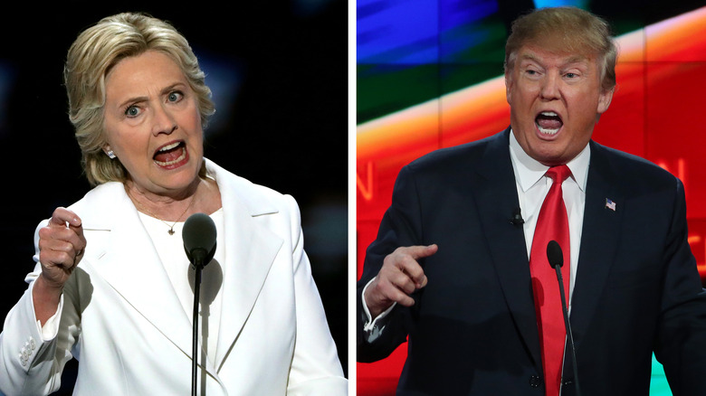 Hillary Clinton and Donald Trump pictured shouting at each other