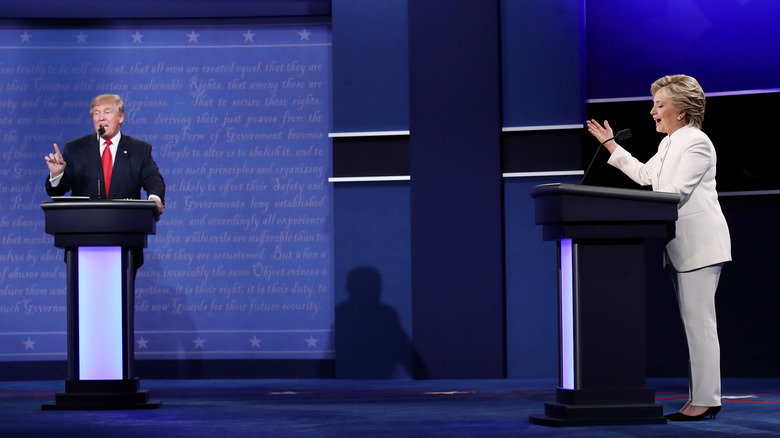 Hillary Clinton and Donald Trump debating each other
