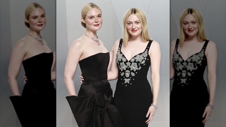 Elle Fanning & Dakota Fanning pose at the 2026 Vanity Fair Oscar Party