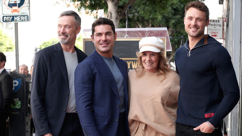 Zac and Dylan Efron with their parents at the Hollywood Walk of Fame ceremony in 2023