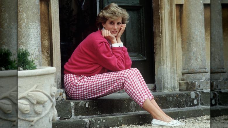 Princess Diana sitting on a stoop
