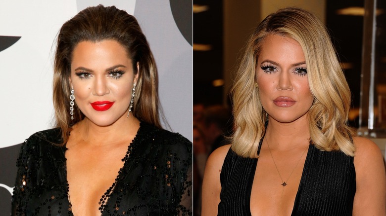Split image of Khloe Kardashian with different hair colors