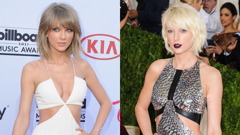Split image of Taylor Swift with different hair colors