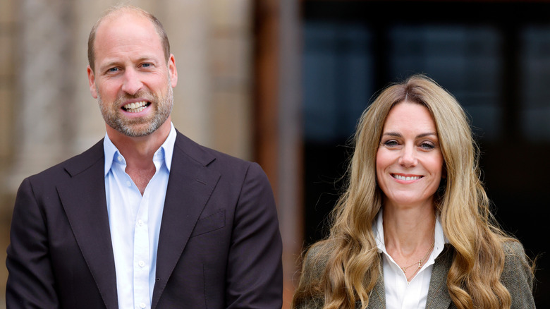 Prince William in a suit and Catherine, Princess of Wales with blond hair
