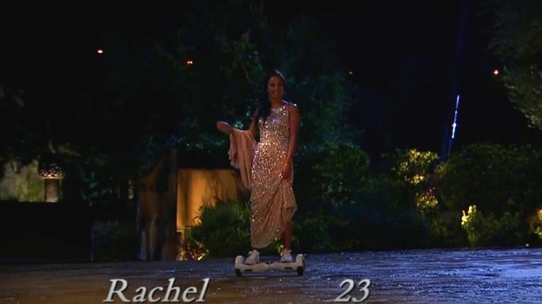 Rachel comes in on hoverboard