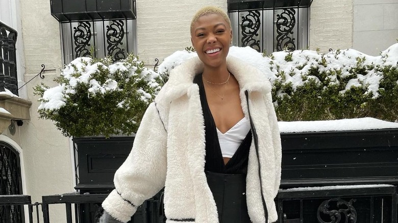 Chelsea Vaughn wearing furry coat