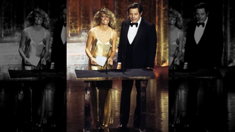 Farrah Fawcett and Marcello Mastroianni speak at the 1978 Oscars