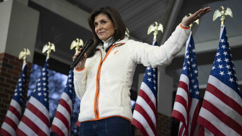 Nikki Haley wearing a knit jacket