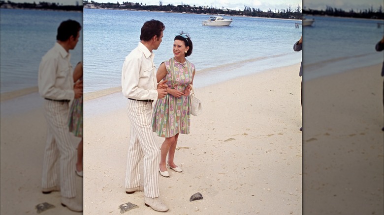 Margaret Snowdon walking on the beach in the Bahamas