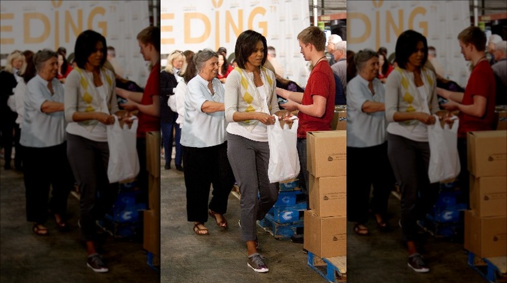 Michelle Obama at a food bank