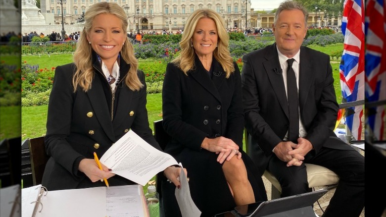 Ainsley Earhardt, Martha MacCallum, and Piers Morgan pose together in London, England (2022)