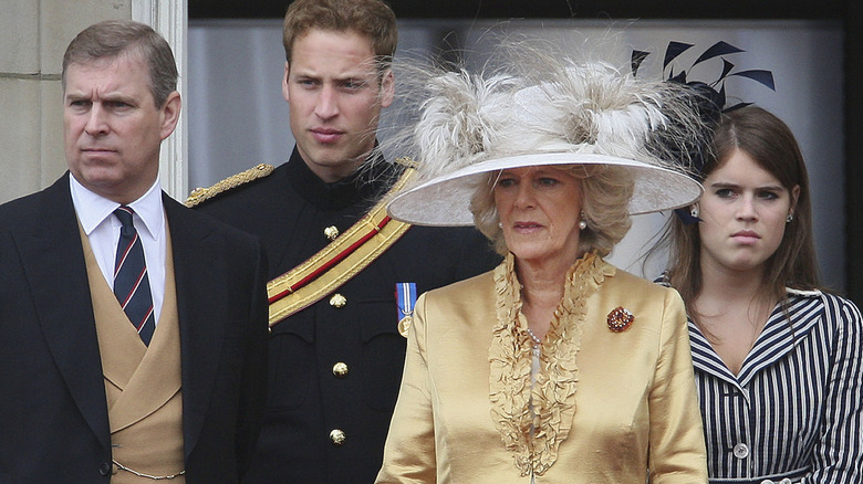 Prince Andrew, Prince William, Camilla, Eugenie on balcony at 2007 Trooping the Colour