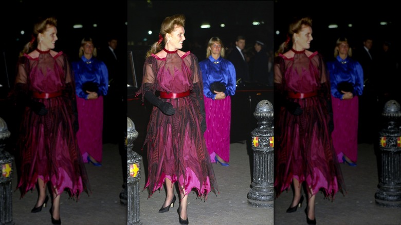 Sarah Ferguson in pink and black dress 1987