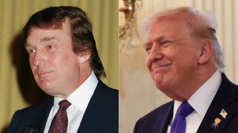 Split image of Donald Trump in the 1990s and in 2026
