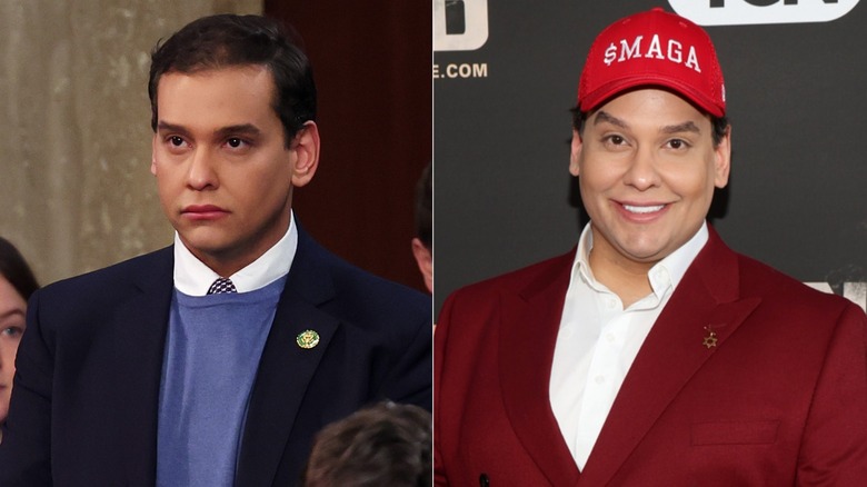 Split image of George Santos in 2023 and 2024