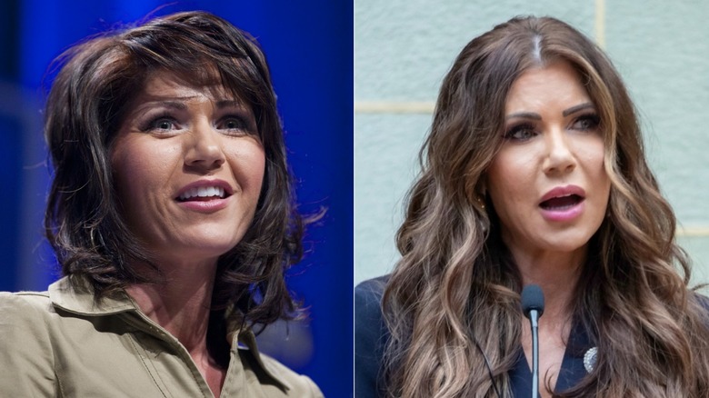 Split image of Kristi Noem in 2011 and 2025