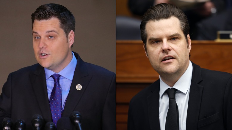 Split image of Matt Gaetz in late 2010s and mid-2020s
