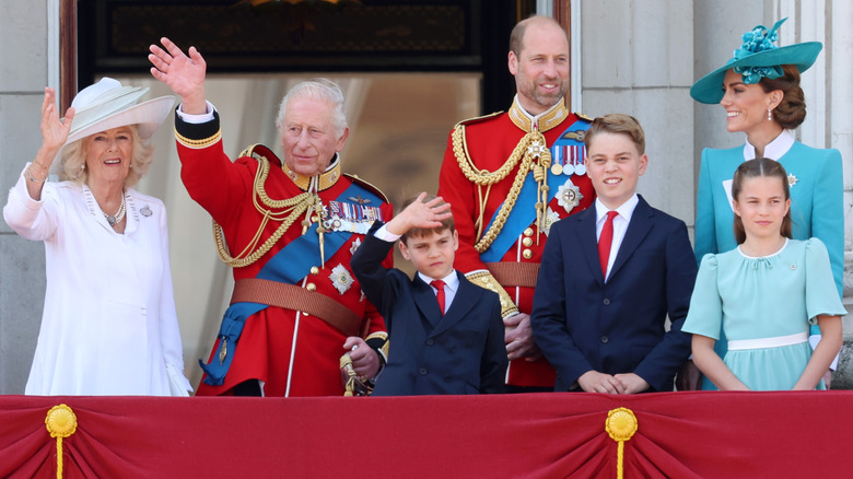 The royal family waving on the Buckingham Palace balcony during Trooping the Colour 2025