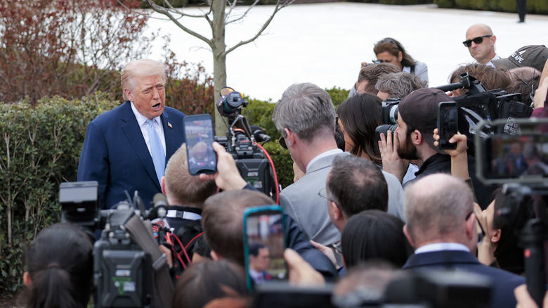 Donald Trump addressing reporters