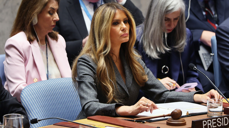 Melania Trump looking serious at the 2026 United Nations Security Council meeting