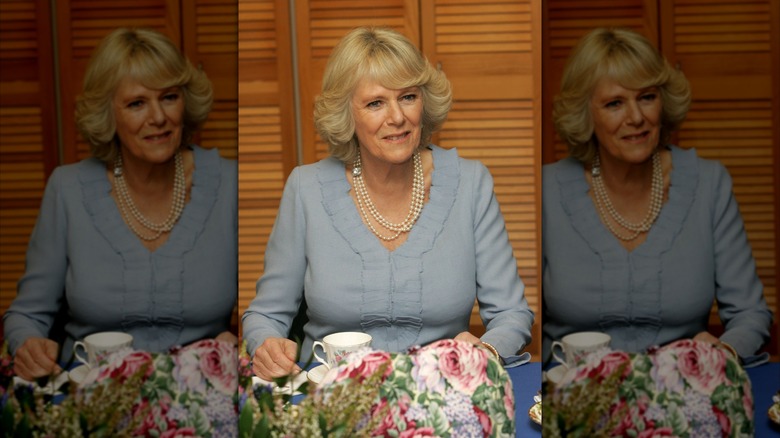 Camilla Parker-Bowles sipping tea in Philadelphia in 2007
