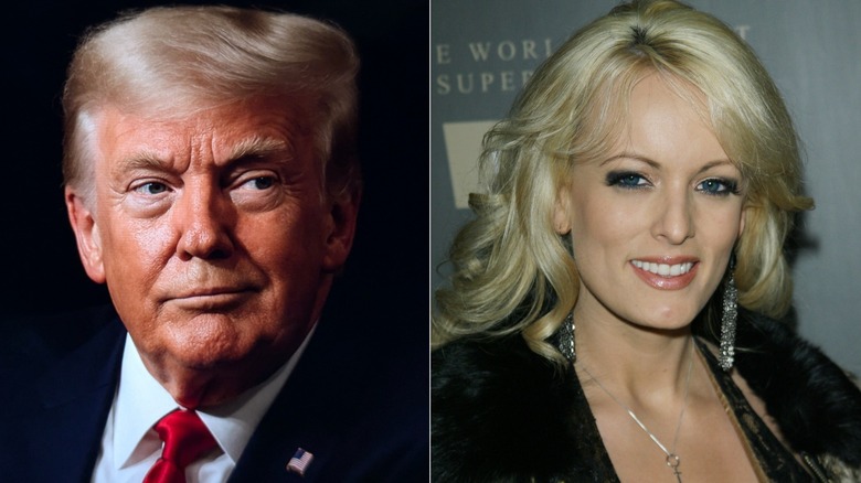 A split image of Donald Trump and Stormy Daniels