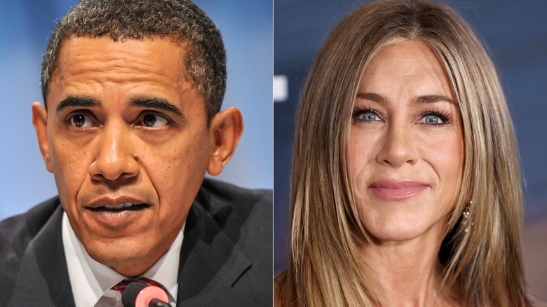A split image of Barack Obama and Jennifer Aniston