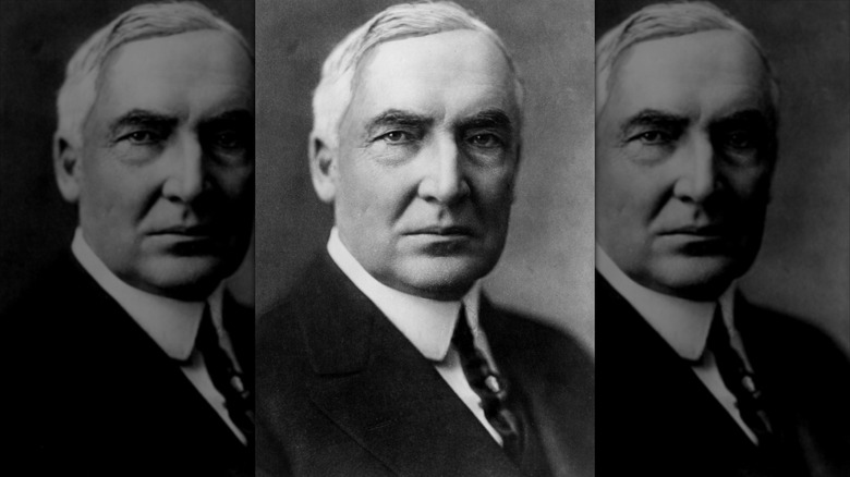 A black and white portrait of Warren G. Harding