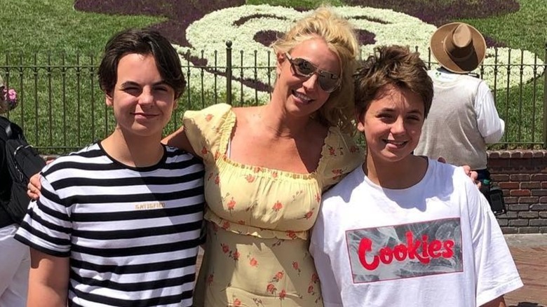 Britney Spears, Sean Preston Federline (L), and Jayden James Federline (R) at Disneyland in 2019