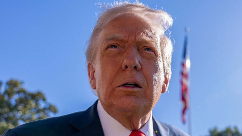 Close up and low angle of President Donald Trump