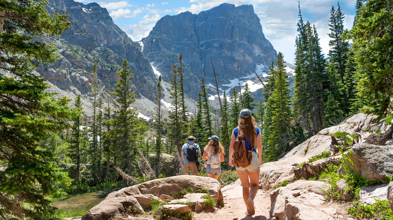 Family hiking in Colorado mountains