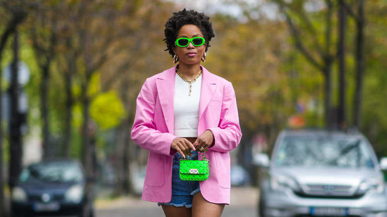 Woman in neon outfit