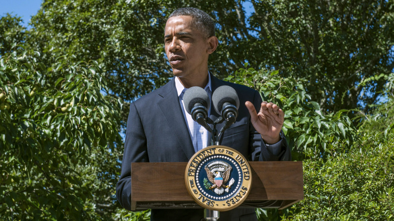 Barack Obama making a speech on Martha's Vineyard