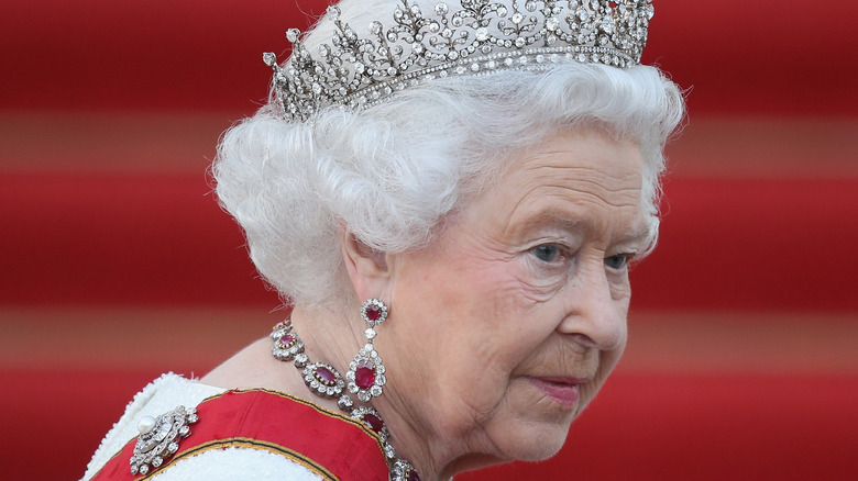 Queen Elizabeth wearing a crown