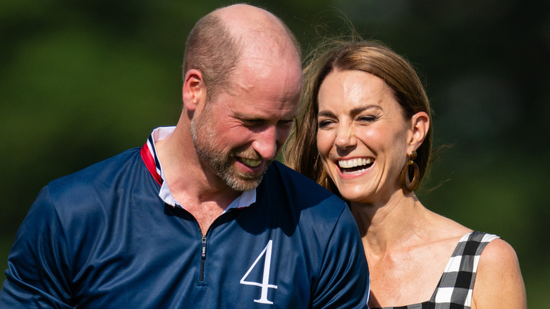 Prince William and Princess Catherine smiling after polo match