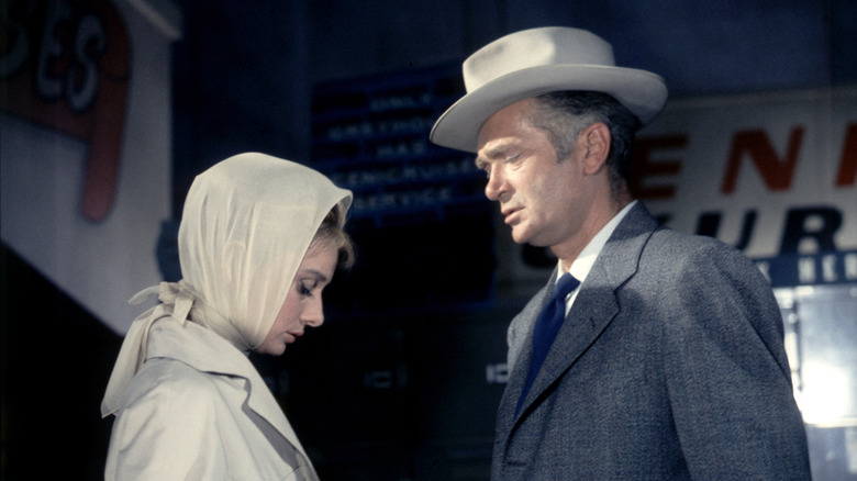 Audrey Hepburn as Holly Golightly and George Peppard as Paul Varjak in "Breakfast at Tiffany's"
