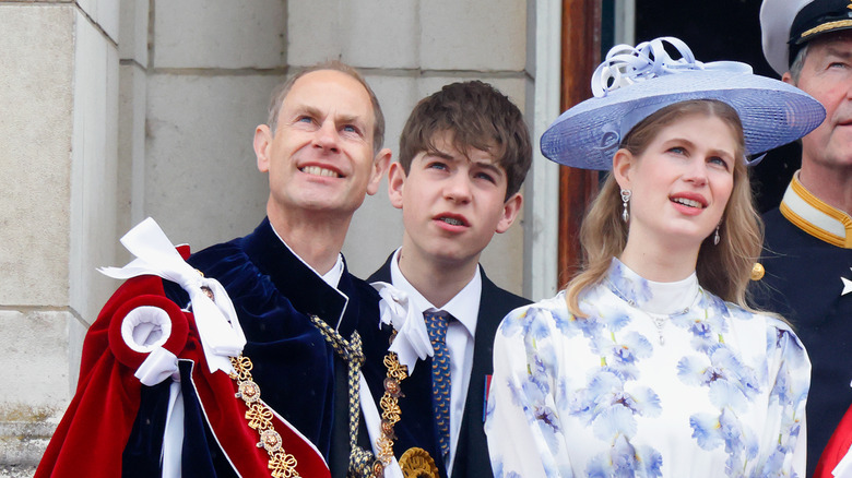 Prince Edward, Duke of Edinburgh, with his son James, Earl of Wessex, and daughter Lady Louise Windsor