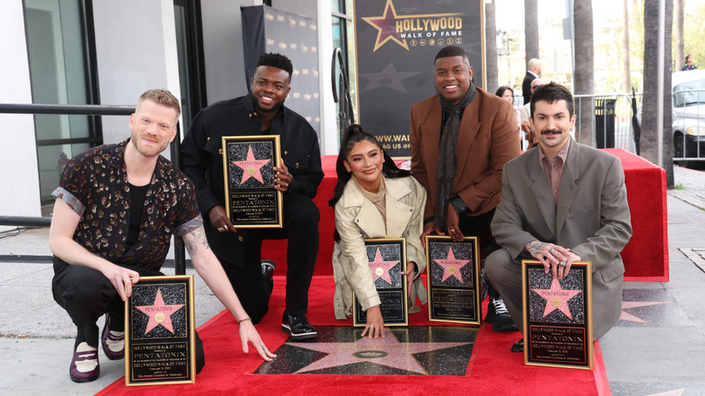 Matt Sallee (second from right) with Pentatonix at their Walk of Fame ceremony in 2023