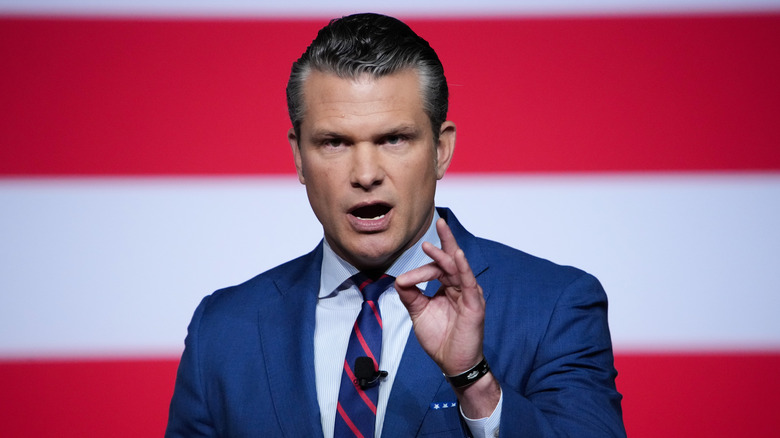 Pete Hegseth speaking to military leaders