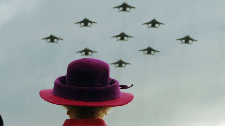 Queen Elizabeth watching the Royal Air Force