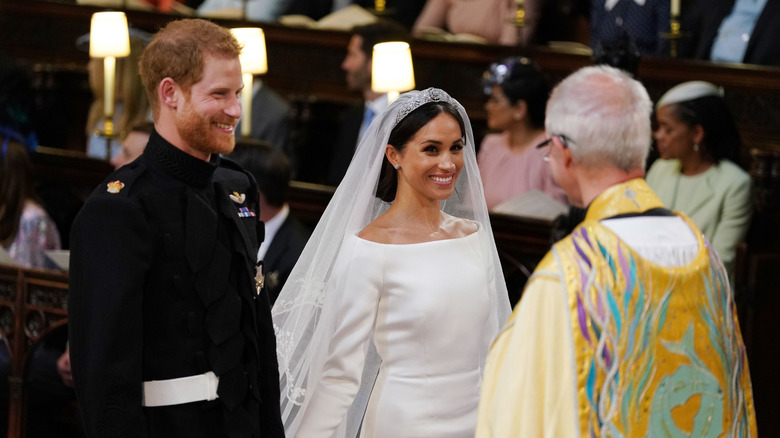Prince Harry and Meghan Markle during their wedding ceremony on May 19, 2018